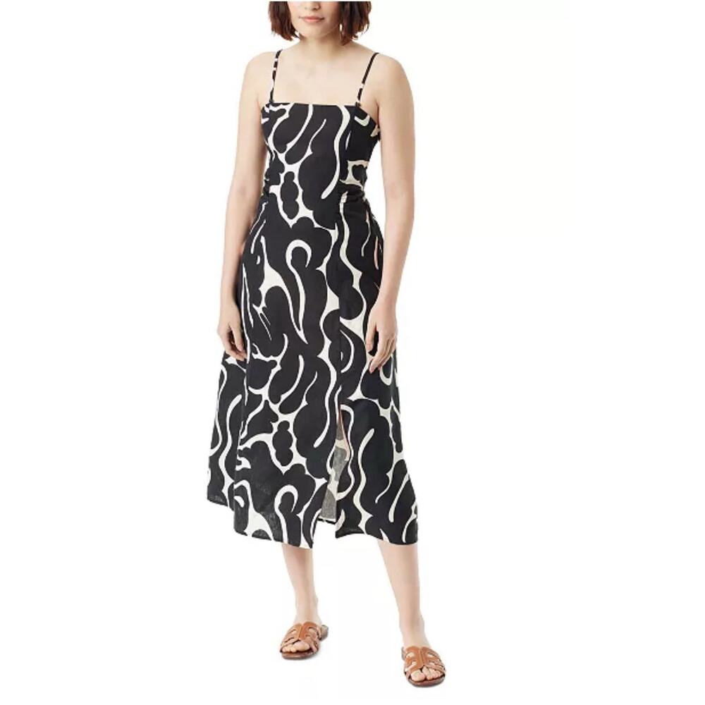 NEW Sam Edelman Merisa Linen-Blend Cutout Midi Sundress Black White M